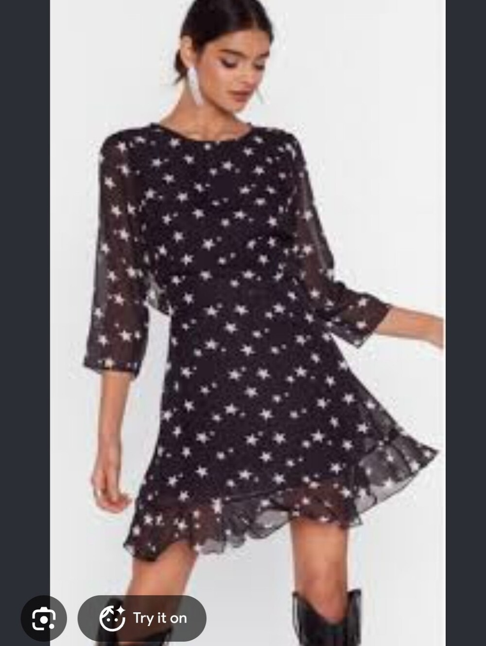 Nasty Gal Blacl White Star Ruffle Mini Dress Us 4